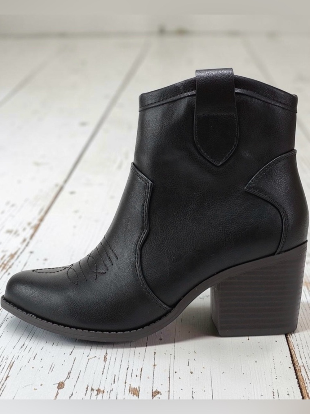 Women's Black Ankle Bootie with Block Heel